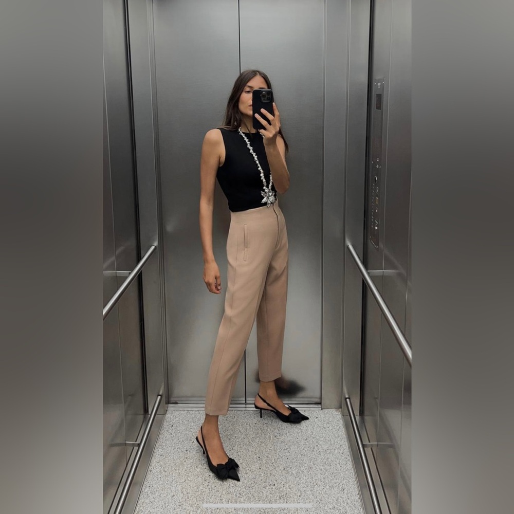 ZARA Pants with High Waist Taupe Brown 9929/132